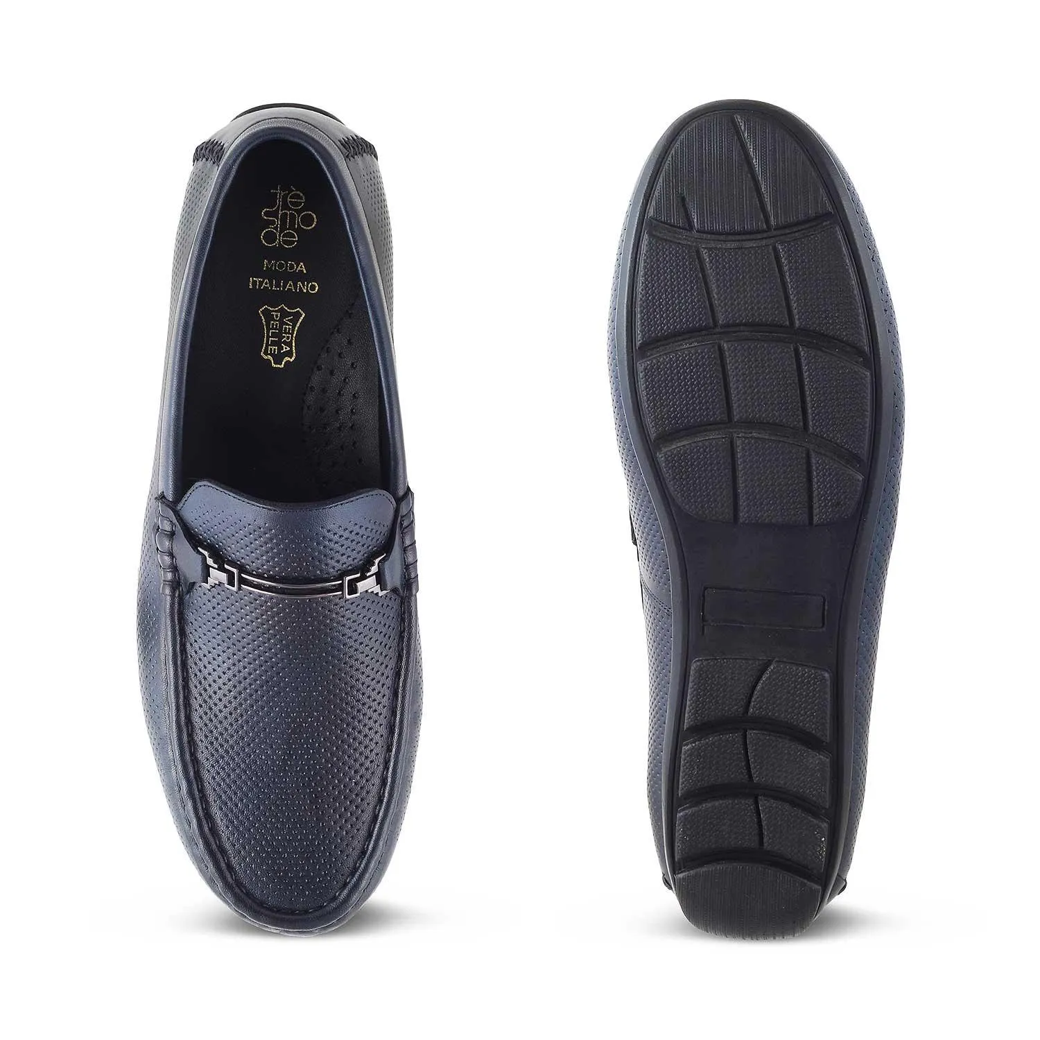 The Open-2 Blue Men's Leather Loafers Tresmode