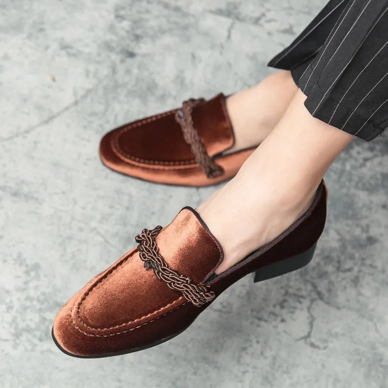 The WEH - Ribbon Decorated Suede Leather Loafers For Men