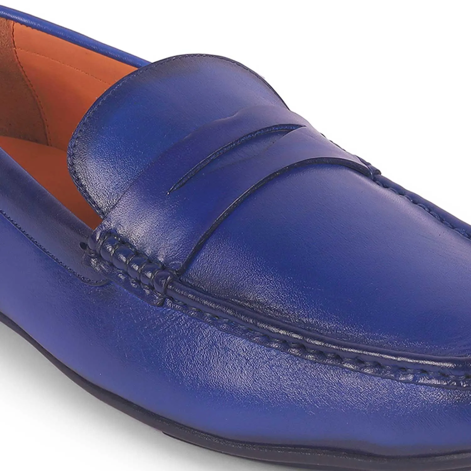 Tresmode Monto Blue Men's Leather Penny Driving Loafers