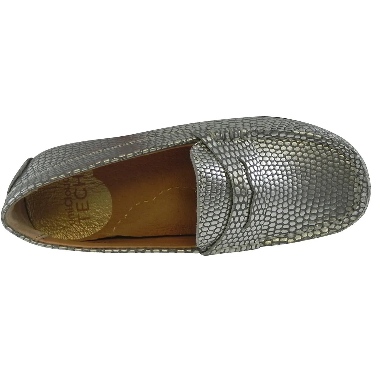 Umi Girl's Mariel Snake Print Slip On Moccasin Loafer Shoe Flats Silver