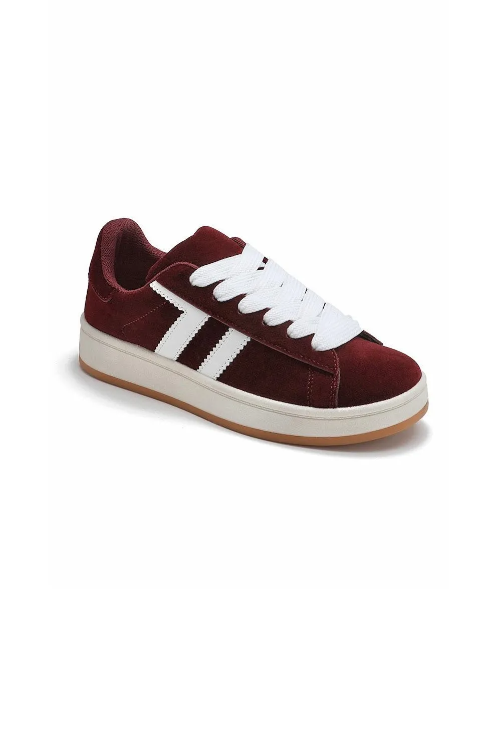 WINE RED LACE UP SIDE DETAIL DESIGNER TRAINERS