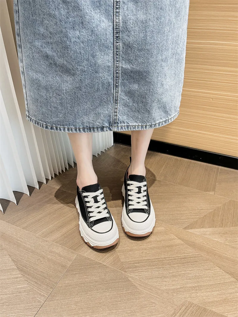 Women's Platform Height Increasing Insole Wave Bottom Canvas Shoes