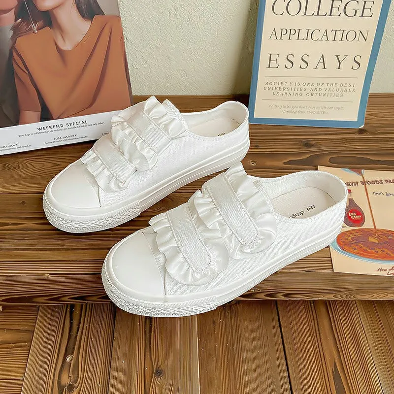 Women's Style Spring Velcro White Flat Cute Canvas Shoes