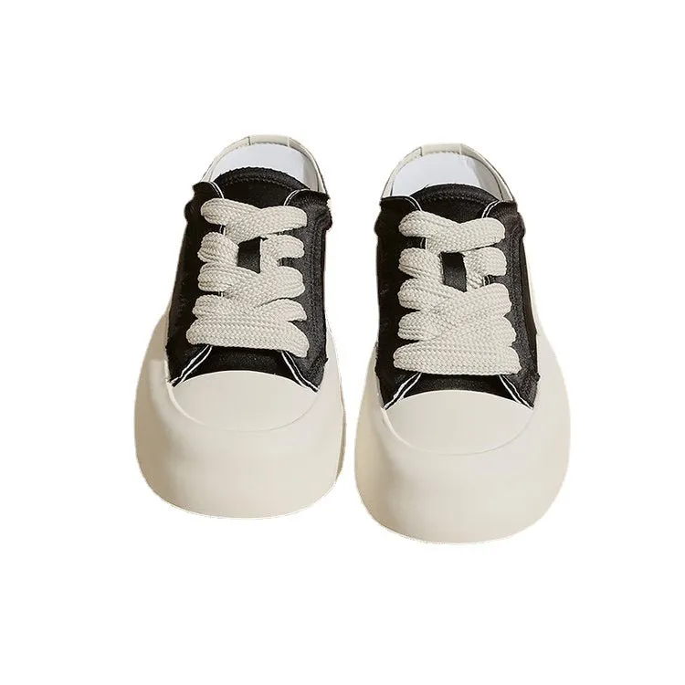 Women's Summer Thick Bottom Satin White Canvas Shoes